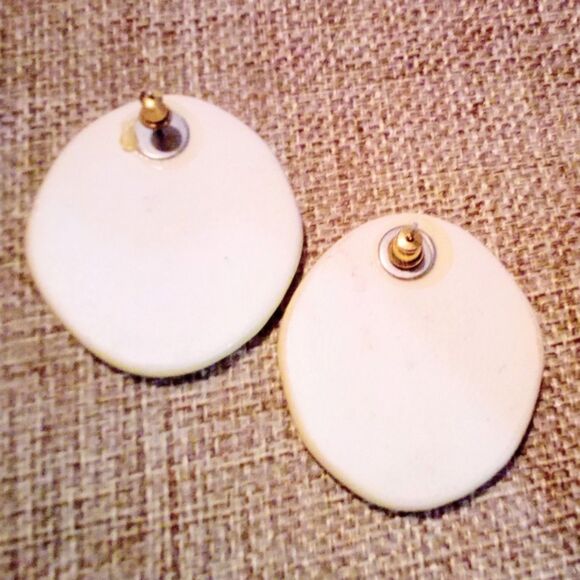 Vintage Hand Painted Ceramic Statement Earrings 1980's - Picture 3 of 3